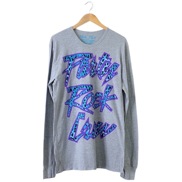 LMFAO Rare Party Rock Gray Blue Cheetah Long Sleeve Waffle Knit Shirt Top XL - Picture 1 of 3